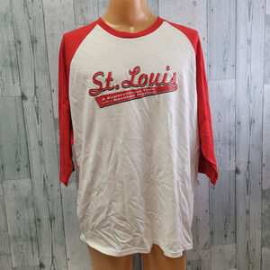 New Hand Printed Youth Medium St Louis Baseball Town 3/4 Sleeve Tee Shirt